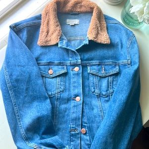 Jean jacket fir cooler embellishment copper buttons